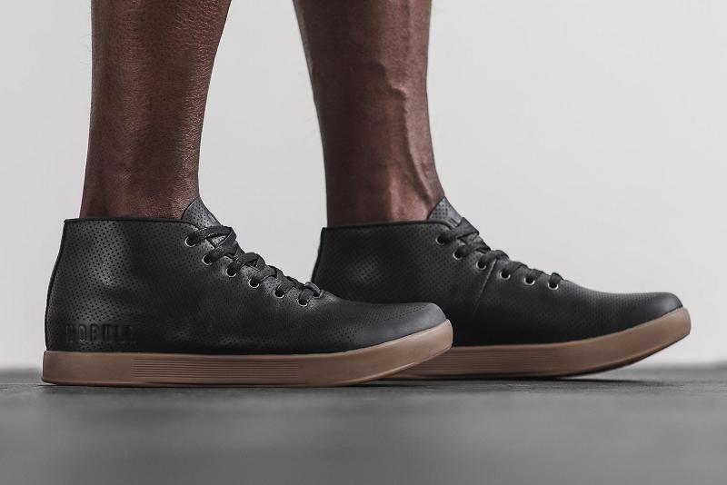 Nobull Dark Gum Leather Mid Men's Trainers Black | USA W1374N